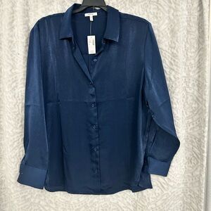 Navy Blue Button-Up Blouse